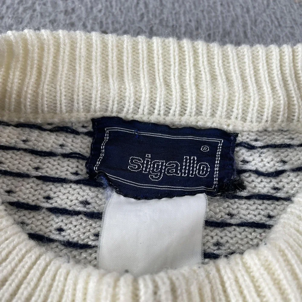 Sigallo Sweater Mens Medium Blue White Fair Isle‎ Nordic Snowflake Knit Winter